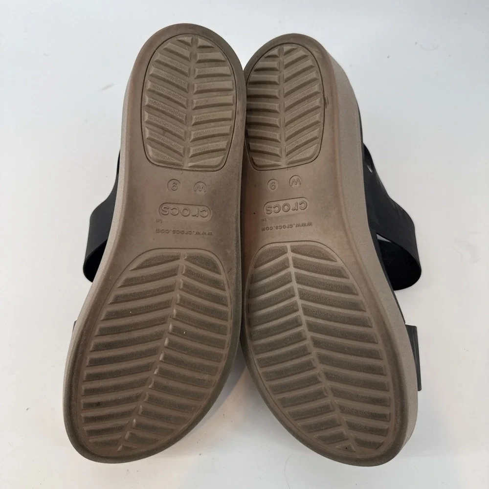 Crocs Brooklyn Low Wedge Platform Sandals Women 9 Black Cashew Strappy Slingback